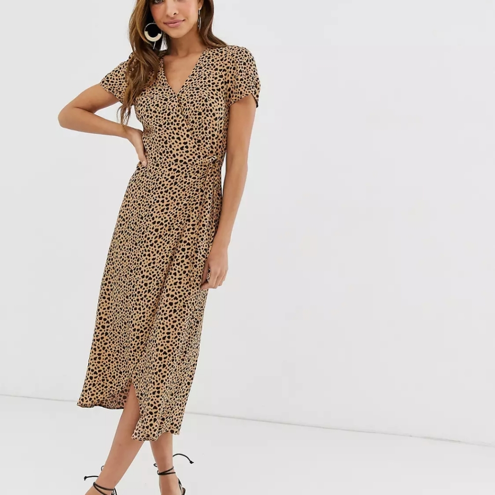 Warehouse- Wrap Leopard Print Dress